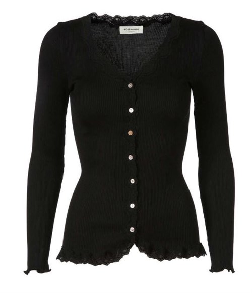 Rosemunde Silke Cardigan med Blonde, Sort